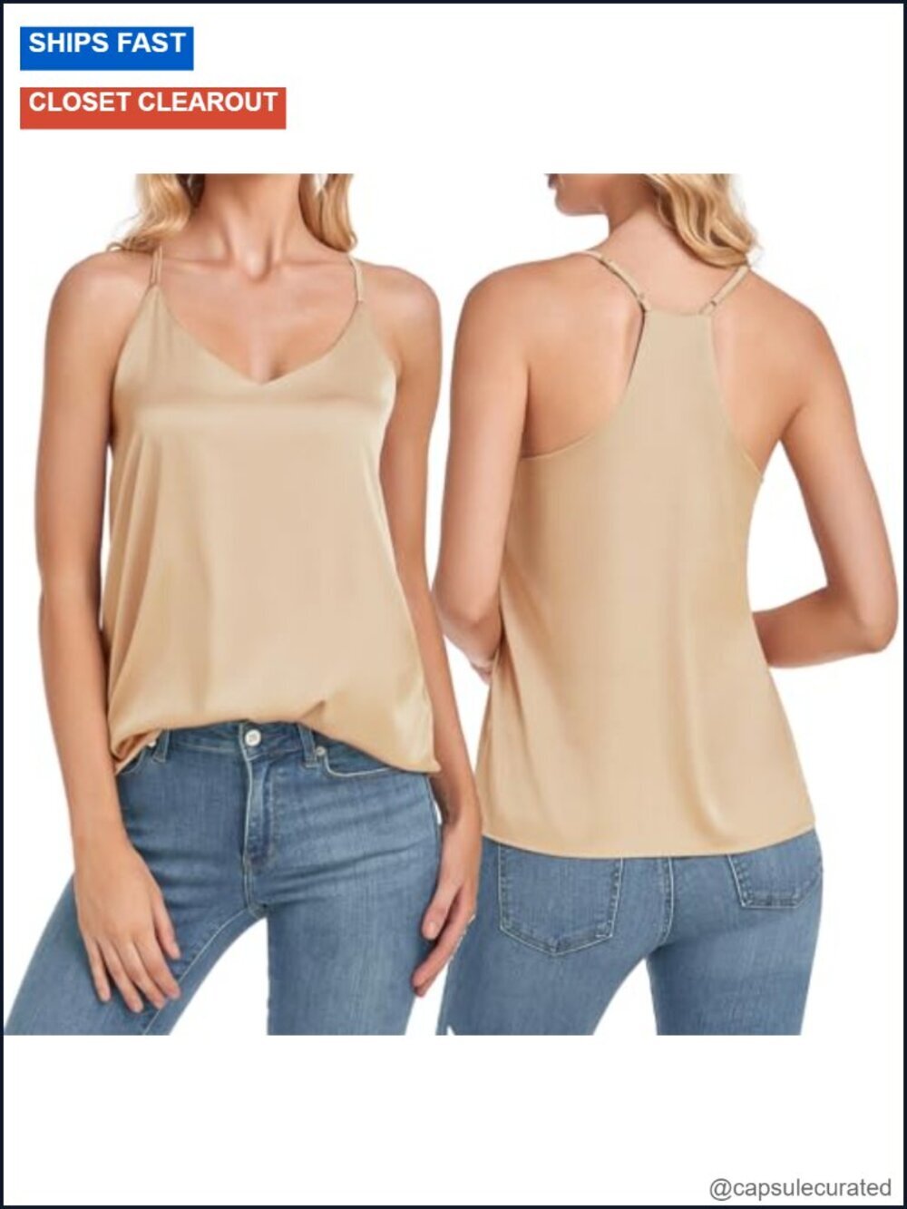 Silk Satin Camisole Adjustable Spaghetti Strap Racerback Tank Top